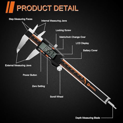 HARDELL Digital Caliper 6 Inch, Large LCD Screen Calipers Measuring Tool - size: 6 Inch