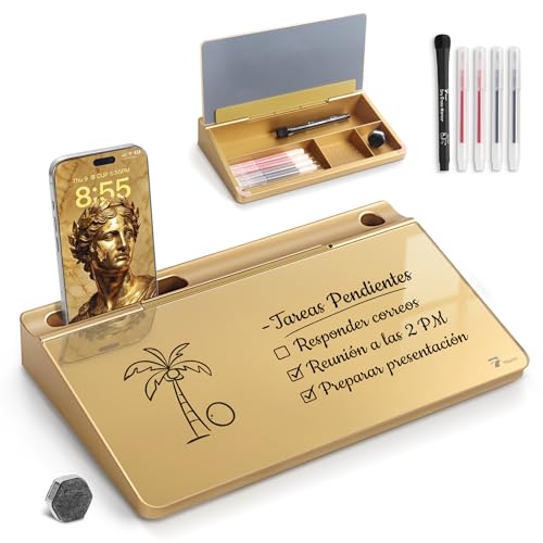 TOWON Compact Glass Desktop Whiteboard with Storage 12x7 in, Metallic Gold - color: Metallic Gold