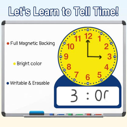 Magnetic Dry Erase Teaching Clock, Analog & Digital Time - size: 12x10" Rectangle