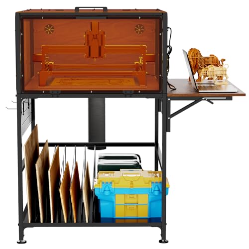 KEIKI Laser Engraver Enclosure Cabinet with Exhaust Fan 6000RPM, Heavy Duty Metal Frame Cover Tent and Eye Protection Panel, Foldable Side Storage Workbench for Laser Cutter Workshop, Black - color: Black Cabinet With Exhaust Fan