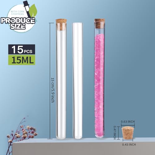 Test Tubes,15pcs Clear Plastic Test Tubes with Cork,15x150mm Tube for Scientific Experiments,Party Decoration,Candy,Bath Salt (15ml) - size: 15pcs*15ml(15x150mm)