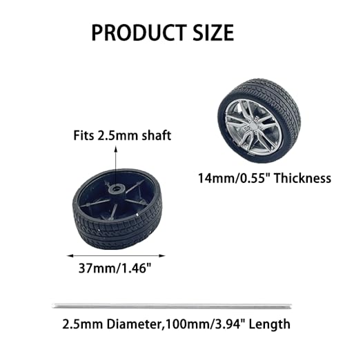 8PCS Toy Car Wheel RC Car Rubber Tire Wheel with Metal Shaft Axles for RC Car Truck DIY Model Toy Building Projects (2.5x37mm) - style: 2.5x37mm