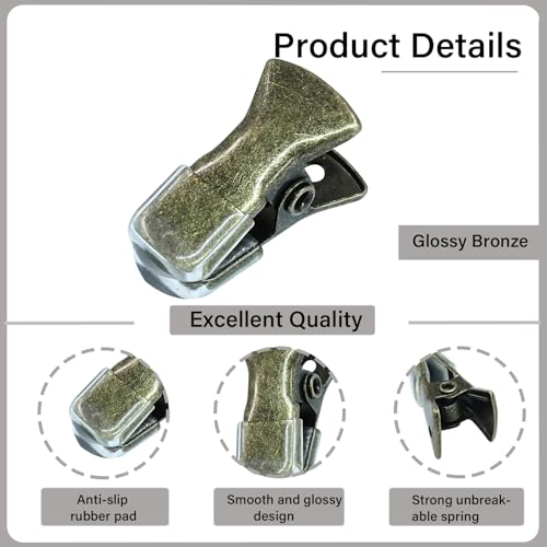 35 Pack Mini Metal Alligator Clips for Crafts Non-Slip Silicone-Coated Retro DIY Badge Small Clips (Glossy Bronze) - color: Glossy Bronze