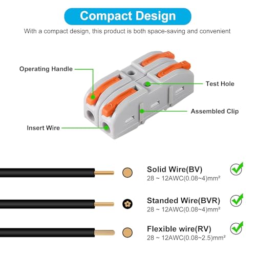 50PCS Lever Wire Connectors, 1 to 1 Inline Assemblable Wire Connector, Electrical Connectors Wire Terminals for Any Circuit Inline Splices 24-12 AWG - color: 50PCS 1 in 1 out, orange
