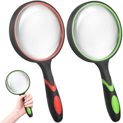 SenseYo 2 Pack 10X Handheld Magnifying Glass Large Reading Magnifier with Scratch Resistant Glass Lens for Kids Seniors Hobby Nature Exploration Scientific Activities (Green & Red) - color: Mixed 2 Pcs