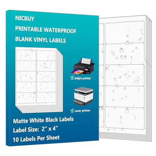 4" x 2" Matte White Printable Bottle Labels Waterproof Vinyl Sticker Labels 200 Labels Inkjet & Laser Printer Compatible