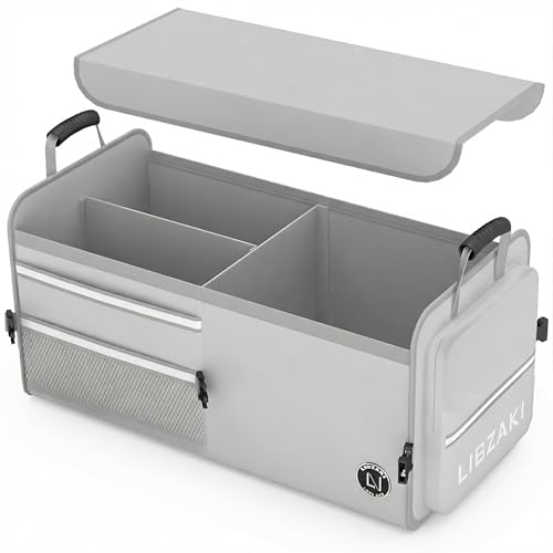 LIBZAKI Car Trunk Storage Organizer, Multi Compartment Collapsible Trunk Storage Box for Car Truck SUV-Gray - color: Gray, size: Standard