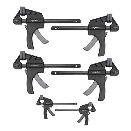 Amazon Basics 6-Piece Easy-to-Use One-Handed Trigger Clamp Set, 2 Pack of 4-inch, 4 Pack of 6-inch, Black/Grey - style: 6-Piece