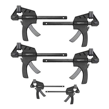Amazon Basics 6-Piece Easy-to-Use One-Handed Trigger Clamp Set, 2 Pack of 4-inch, 4 Pack of 6-inch, Black/Grey - style: 6-Piece