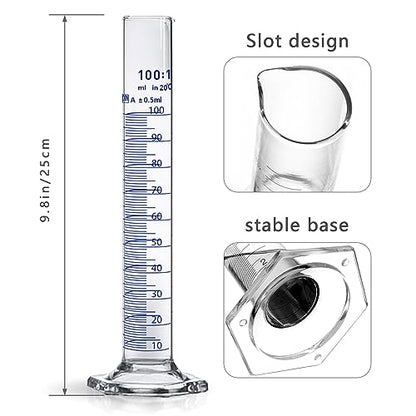 Thick Glass Graduated Cylinder Measuring Liquid Lab Hexagon Base Cylinders Come with Cylinder Brush (Glass, 100ML) - size: 100ml