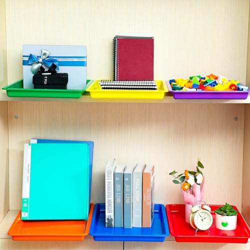 Mifoci 12 Pack Large Plastic Art Trays for Classroom, 16x12x1 Inch,Rainbow