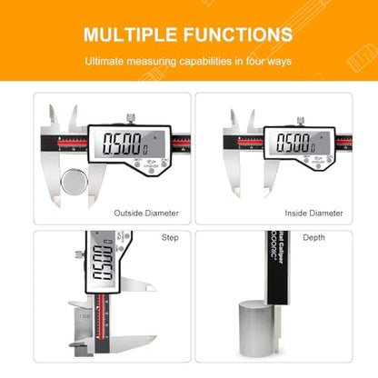 Digital Caliper, 8" Caliper Measuring Tool Extreme Accuracy Waterproof Electronic Vernier Caliper Industrial Stainless Steel Digital, Durable Measuring Tool with Large LCD Screen - color: Red Stainless Steel, size: 8"