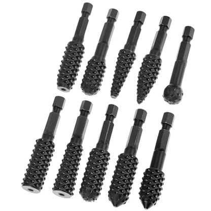QWORK 10 Pieces Rotary Burr Wood Carving Rasp Files Set - 1/4" Hex Shank, Precision Milled, for Wood Plastic Engraving Deburring