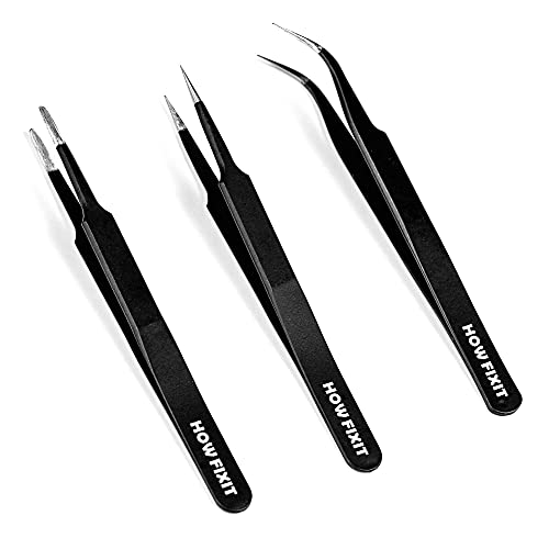HowFixit Precision Tweezers Set, ESD Anti-Static Stainless Steel with Curved, Micro Point and Flat Tips for Electronics Repair, Soldering, Jewelry, Crafts, Watch Repair and Small Parts