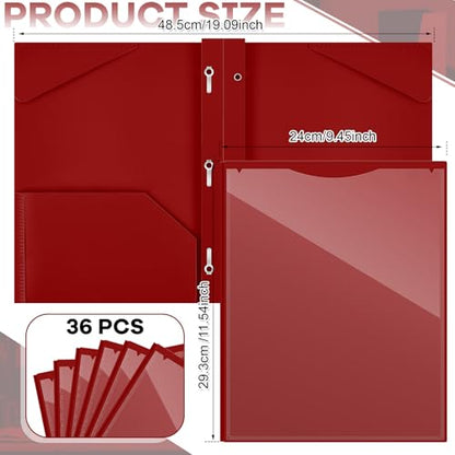 Henoyso 36 Pcs Plastic Folder with Clear Front Pocket, Burgundy - color: Burgundy