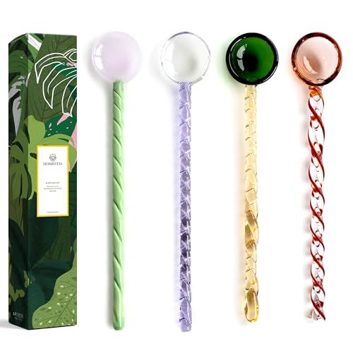 Homestia 4 Pieces Colorful Glass Dessert Spoon, Stirring Coffee Teaspoon - color: 4 PCS + 7'' +Glass Colored Stirring spoon