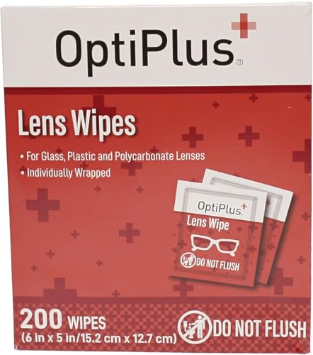 OptiPlus Eyeglass Lens Wipes l Pre-Moistened l Cleaning Wipes for Glasses, Smart Phones, Optical Lens, Goggles, and Watch Screen l Quick-Dry & Scratch-Free | 200 Count (Pack of 1)) - size: 200 Count (Pack of 1)