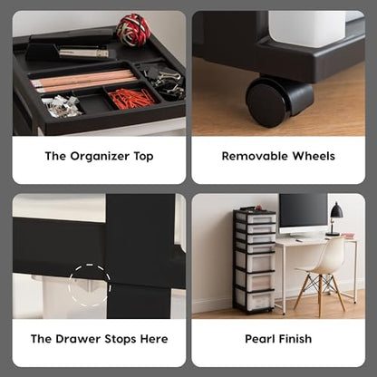 IRIS USA 7-Drawer Rolling Storage Cart, Black/Pearl