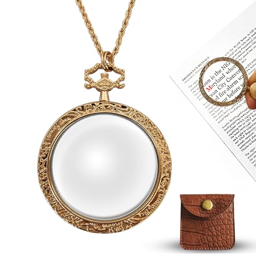 YYHSND 10X Magnifying Glass Necklace Magnifier Necklace Pendant Optical Magnifier with Chain Necklace for Library, Reading, Zooming and Jewelry (Pure Gold) - color: Pure Gold