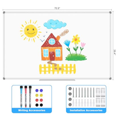 Lockways Large 72" x 40" Magnetic Dry Erase Board, White Board Wall Mounted - color: Silver, size: 72"W x 40"H