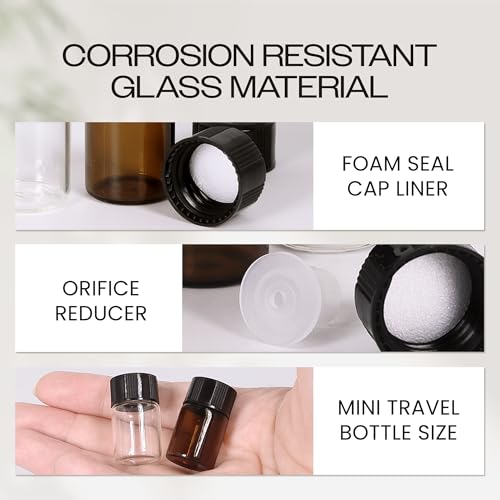 Beauticom 2ML Amber Glass Vial 60 Pieces with Orifice Reducer - color: Amber, size: 60 Bottles