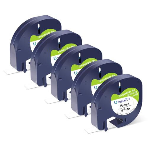 5PK 12mm(1/2") White Paper Label 91330 Compatible for Dymo LetraTag Refills - color: Black on White Paper