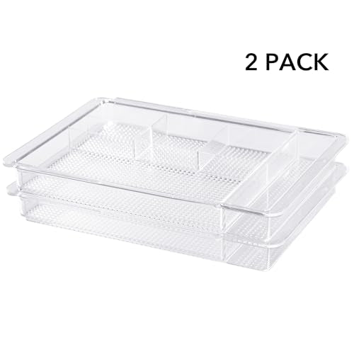 Oubonun Expandable Shallow Vanity Plastic Makeup Drawer Organizers, 2 Pack - size: 1.3" Height - 2 Pack