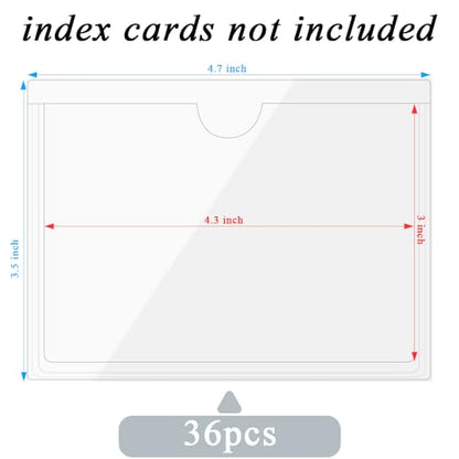 Antner 36 Pack 3.5" x 4.7" Self-Adhesive Label Holders Index Card Pockets for 3" x 4.3" Card, Clear Plastic Adhesive Pockets Top Open for Loading for Organizing, Storage Bins, Library, Totes, Shelves - size: 3" x 4.3" - 36PCS