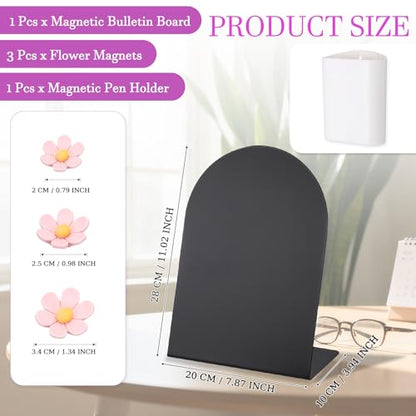 PATIKIL Magnetic Bulletin Board, W/ 3 Flower Magnets&Pen Holder - color: Black/Pink/White