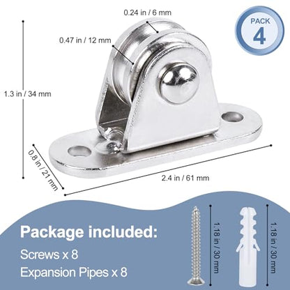 Small Pulley Block 1" Mini Duplex Pulley Roller Frictionless Silent Wheel Heavy Duty Fixed Pulley Loading 176 lb for Rope Cable Cord Guide & Wall Ceiling Mount DIY Project - 4 Pack - size: 4 Pack