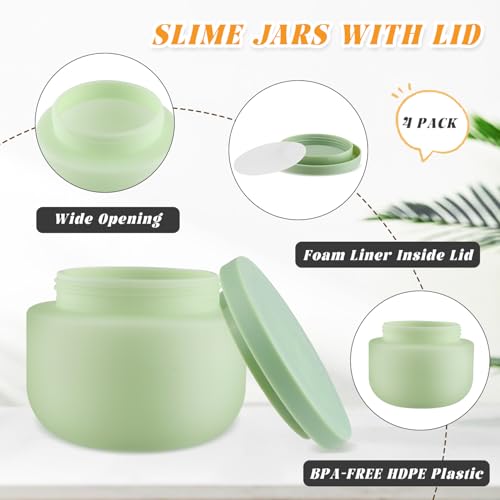 4 Pack 8 OZ Plastic Jars Round Cosmetic Container with Lids,Wide Mouth Soft Slime Jars for Lotion,Hand Cream,Ointments,Makeup,Body Butter,Rhinestone,Samples Pot Travel Make Up Storage (Green) - color: Green