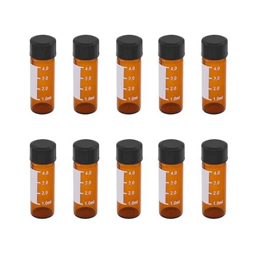 10pcs 4ml/1 Dram Little Brown Glass Bottle Vials with Black Screw Cap, Small Graduated Sample Container, Empty Leak-Proof Storage Test Vials for Sample Capture and Storage - color: Brown & Black, size: 4ml