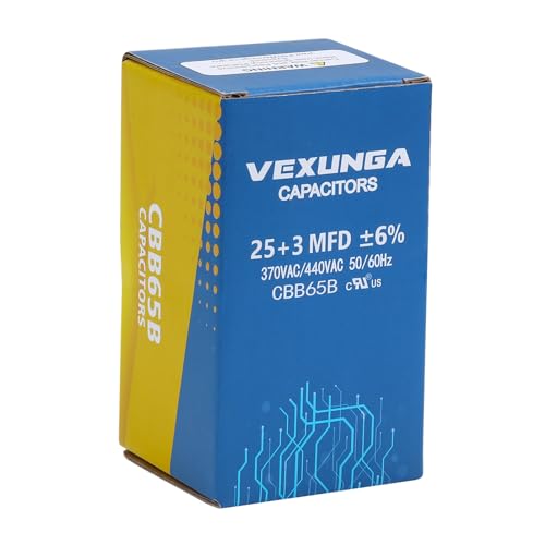 VEXUNGA 25/3 uF 25+3 MFD 370VAC or 440VAC Dual Run Start Round A/C Capacitor CBB65 Air Conditioner Capacitors for AC Unit Fan Motor Start or Heat Pump or Condenser Straight Cool - style: [V06] 25+3 uF Round