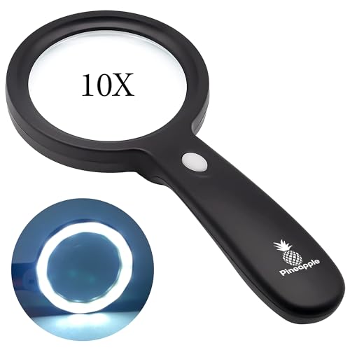 Magnifying Glass with Light, 10X Lighted Magnifier Handheld, Large Magnifying Glass for Reading, Seniors, Macular Degeneration, Elderly