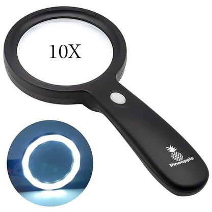 Magnifying Glass with Light, 10X Lighted Magnifier Handheld, Large Magnifying Glass for Reading, Seniors, Macular Degeneration, Elderly