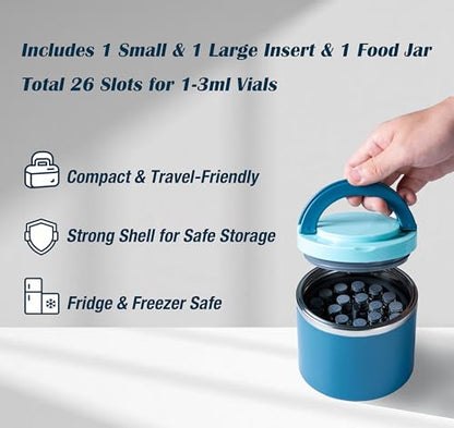 Peptide Container for Fridge, 3ml Vial Inserts with 1 Food Jar 22oz, 27 Vials Holder, Fits 1ml 2ml 3ml Peptide Vial Storage, No Vials