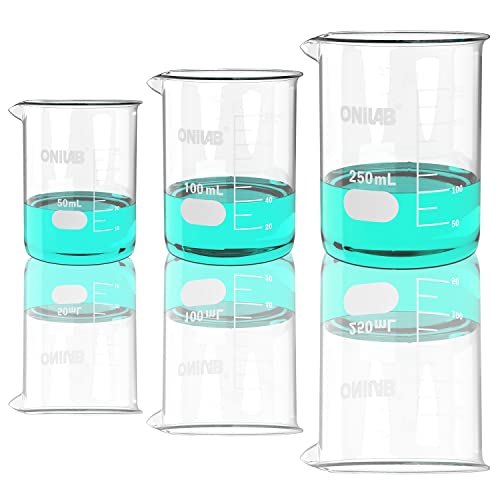 ONiLAB Glass Beaker Set, 50mL, 100mL & 250mL, 3 Pcs - style: 50/100/250ml