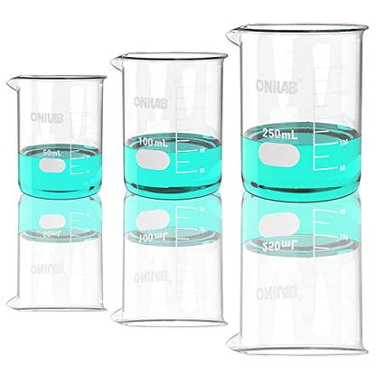 ONiLAB Glass Beaker Set, 50mL, 100mL & 250mL, 3 Pcs - style: 50/100/250ml