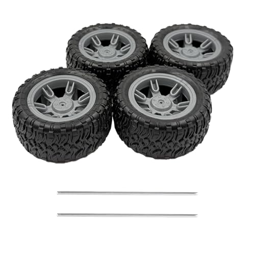 4PCS Toy Car Wheel Model Car Rubber Tire Wheel with 2PCS Metal Shaft Round Rod Axles for for DIY Model Toy RC Car Truck Robot Building Part (3x60mm) - style: 3x60mm