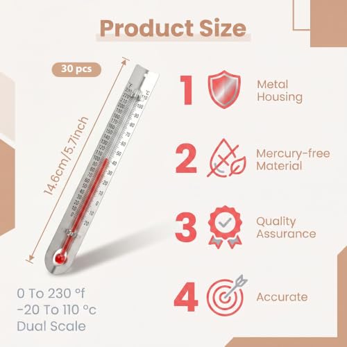 30 Pcs Mercury Free Lab Thermometer, Dual Scale Thermometers V Shaped
