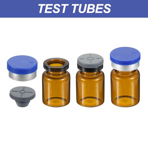 PATIKIL 5ml Sample Vials, 100 Pack Lab Empty Vials with Butyl Rubber Stopper Crimp Top Caps and Labels Borosilicate Glass Vial, Amber - color: Amber, size: 5ml