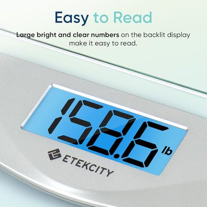 Etekcity Digital Body Weight Bathroom Scale, 6mm Tempered Glass, 400 lbs - color: Silver, size: 11.9 x 11.9 inches