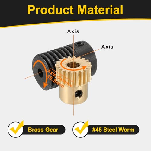 uxcell Worm Gear Set 20T 0.5 Module 20:1 Reduction Rate, Right Rotation Drive Gear Box Wheel Reduce Transmission Part (Brass Gear-4mm Bore, #45 Steel Rod 3mm Bore) - size: Gear-4mm, Rod-3mm Bore, style: 0.5M-20T