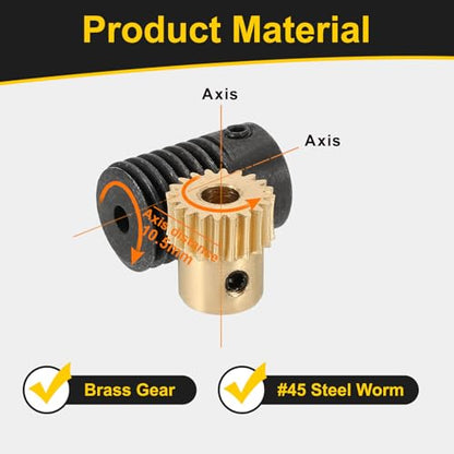 uxcell Worm Gear Set 20T 0.5 Module 20:1 Reduction Rate, Right Rotation Drive Gear Box Wheel Reduce Transmission Part (Brass Gear-4mm Bore, #45 Steel Rod 3mm Bore) - size: Gear-4mm, Rod-3mm Bore, style: 0.5M-20T