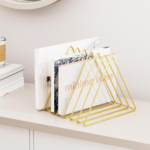 Urban Deco Triangle Desk Organizers Metal Wire Magazine Holder 7 Sections Decorative File Folder Organizer Vinyl Record Storage Office For Desk - Gold Magazine File Holder - Pack of 2 - color: Gold 7 Slot*2 Packs