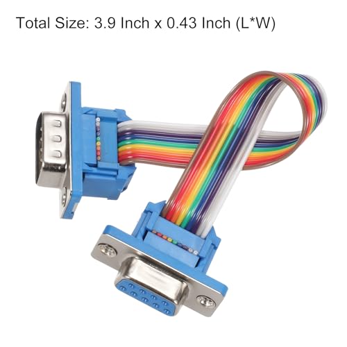 MECCANIXITY 2 Pcs IDC Rainbow Wire Flat Ribbon Cable DB9 Male to DB9 Female 3.9 Inch Length 2.54mm Pitch Breadboard Jumper Wires for Electronic Projects - size: 3.9 Inch, style: DB9 Male to DB9 Female