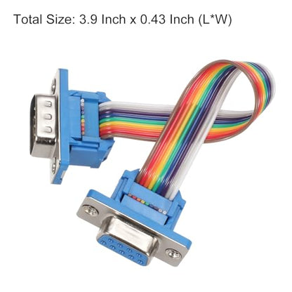 MECCANIXITY IDC Rainbow Wire Flat Ribbon Cable DB9 Male to DB9 Female 3.9 Inch Length 2.54mm Pitch Breadboard Jumper Wires for Electronic Projects - size: 3.9 Inch, style: DB9 Male to DB9 Female