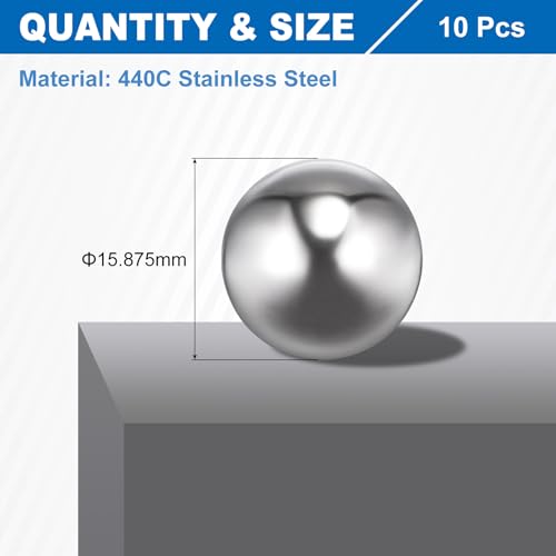 uxcell 5/8" 15.875mm Bearing Balls, 10 Pcs 440C Stainless Steel G10 Precision Balls Metric Mixing Balls for Bearings Bicycles Casters - size: 15.875mm