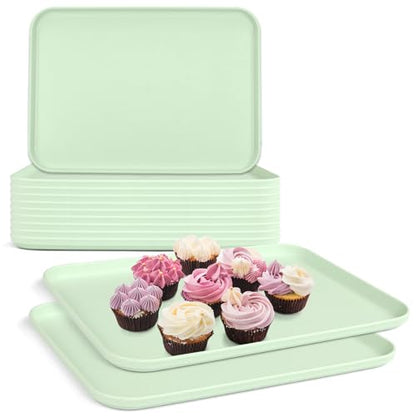 Plastic Serving Trays, 12 Pack Cafeteria Trays Plastic Fast Food Tray for DIY Projects, Painting, Beads, Organizing Supply, 9.4 X 6.7 X 0.6 Inches (Light Green) - color: Light Green