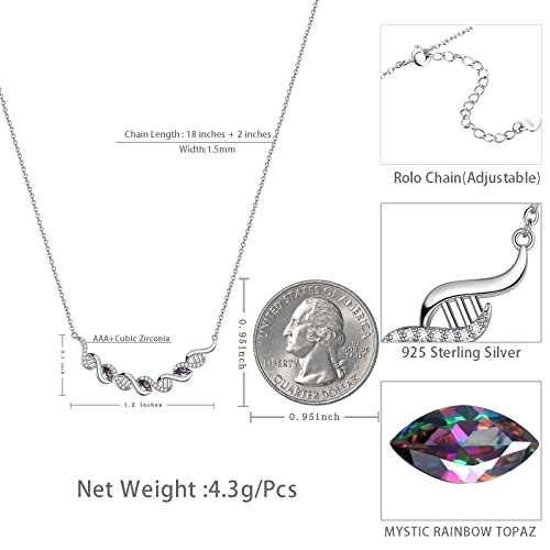 Aurora Tears DNA Double Helix Chemistry Science Molecule Biology Necklace Infinity 925 Sterling Silver Mystic Rainbow Topaz Spiral Pendant Jewelry for Women DP0310W